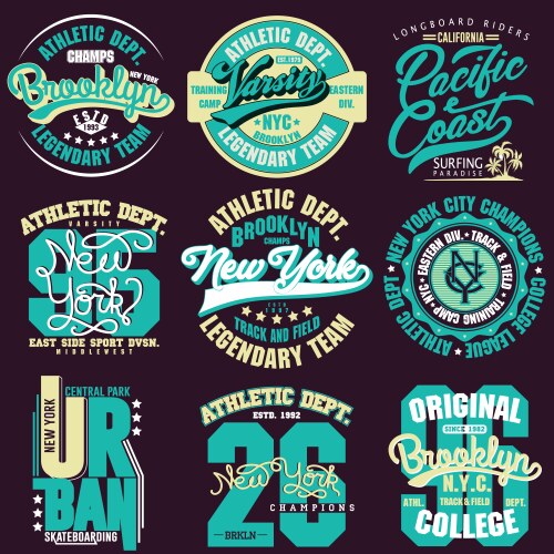 t-shirt stamp graphic set sport wear typography vector image