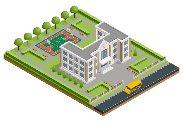 Isometric public school building exterior vector image