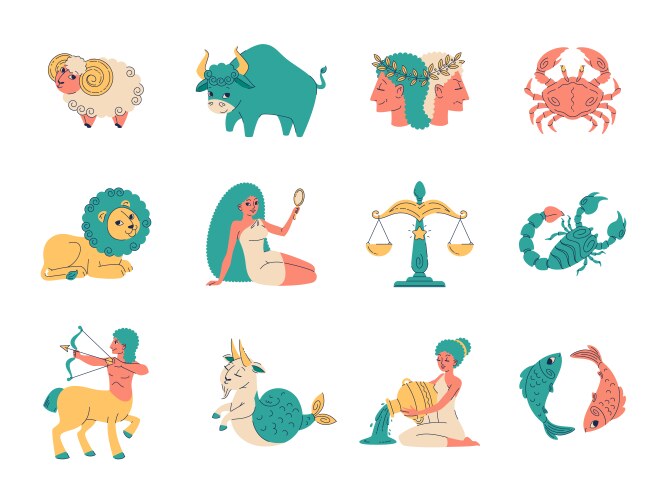 Cute zodiac signs funny astrological icons vector image