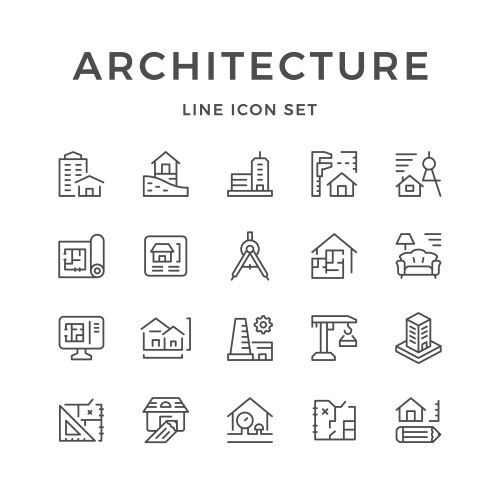 Set line icons of architecture vector image