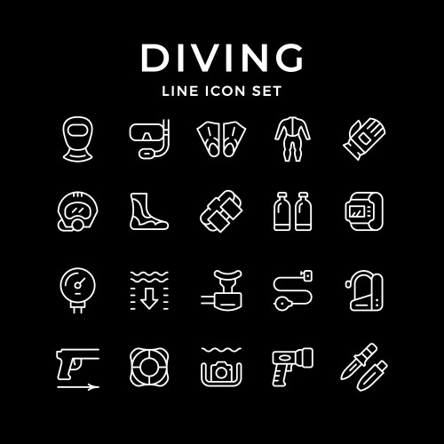 Set line icons diving vector image