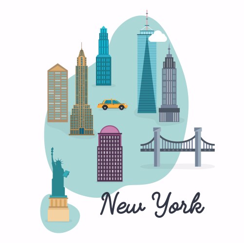 new york city travel map and landscape vector image