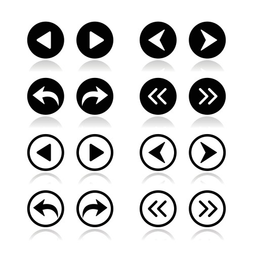 Previous next arrows round icons set vector image