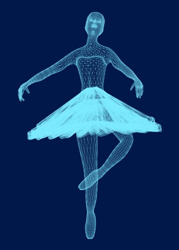 Elegant ballerina in graceful pose blue wireframe vector image