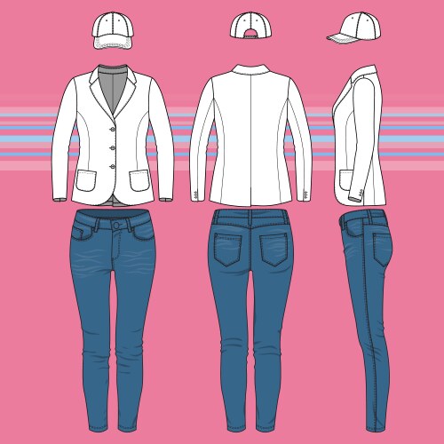 Simple outline drawing of a blazer jeans and cap vector image