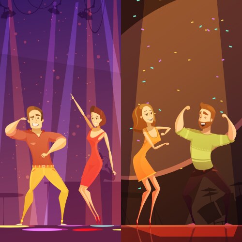 disco evening dancing pairs cartoon poster vector image