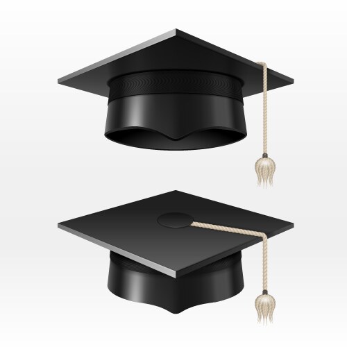 University academic graduation caps with tassel vector image