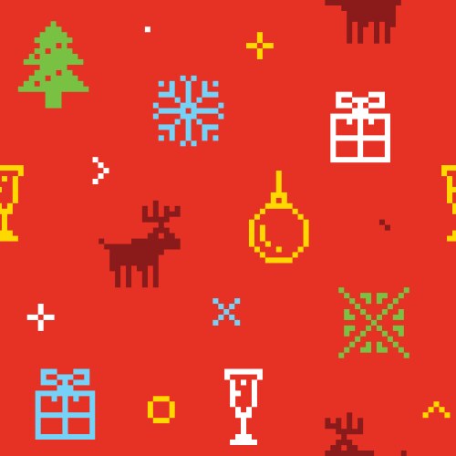 Christmas pixel art seamless background with deers vector image