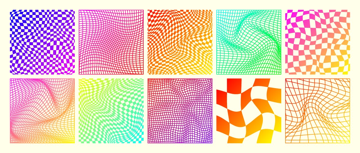 Groovy checkered pattern neon distorted tiled vector image