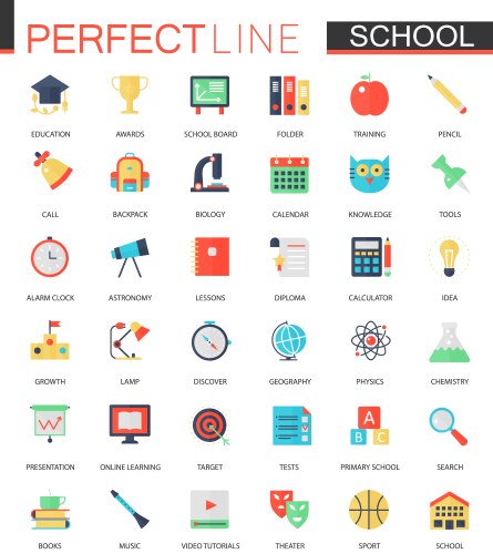 Set of flat school education icons vector image