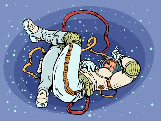 female astronaut posing in space while lying down vector image