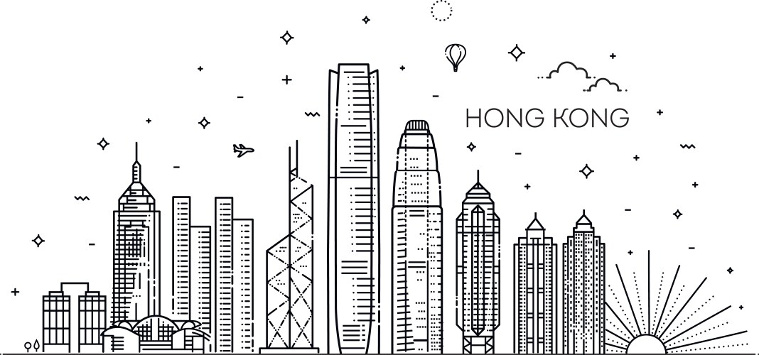 Hong kong skyline in linear vector image