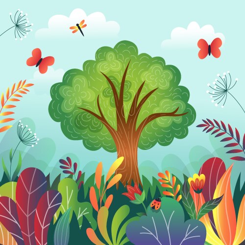 Bright jungle tales landscape children forest vector image