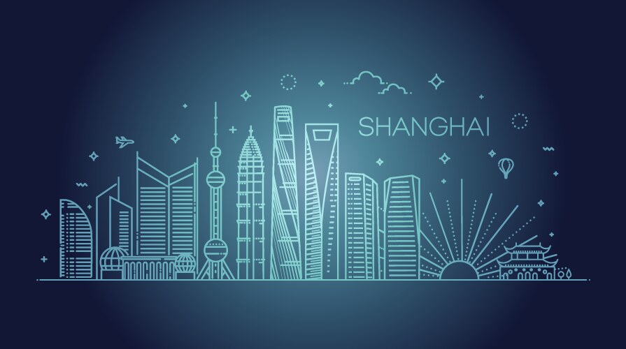 shanghai architecture line skyline vector image