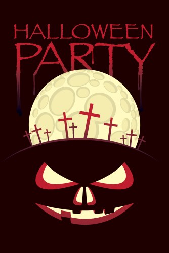 Banner for halloween with horrid face and cemetery vector image