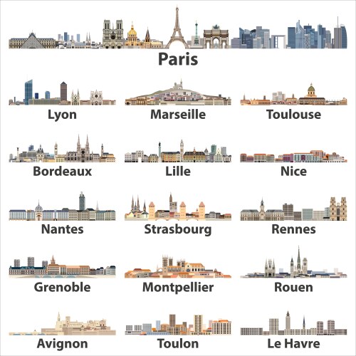 french cities skylines isolated colorful vector image