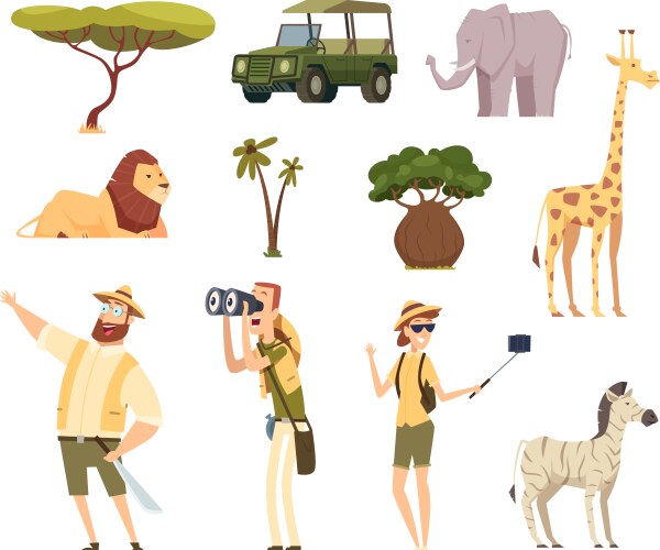 African safari wildlife animals travel car kenya vector image