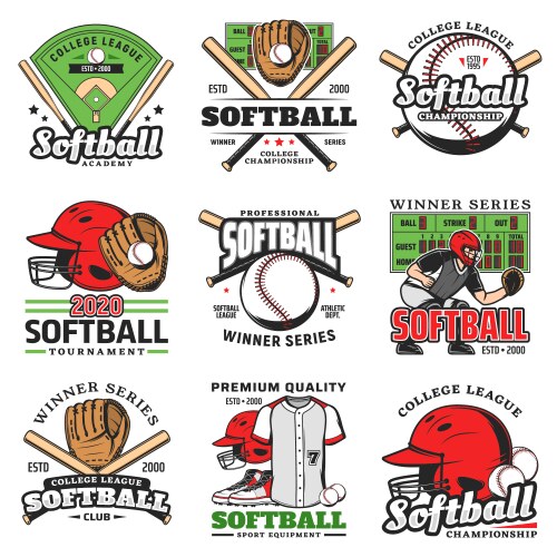 Softball tournament sport game icons set vector image