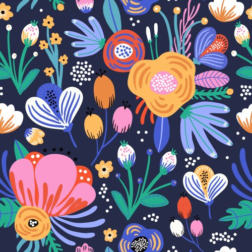 seamless botanical pattern with hand drawn flowers vector image