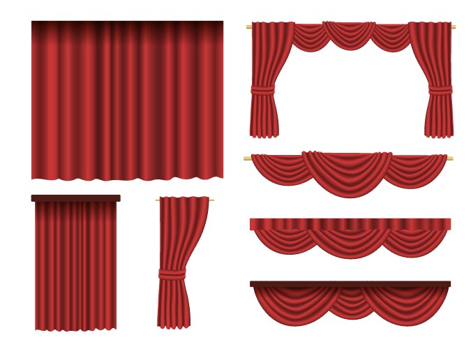 curtains made of red fabric cartoon set vector image