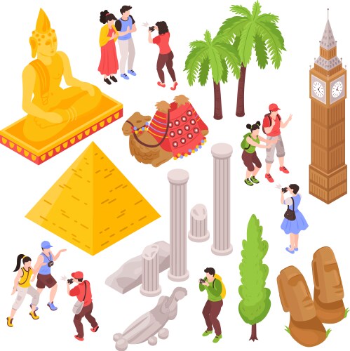 Isometric travel attractions set vector image