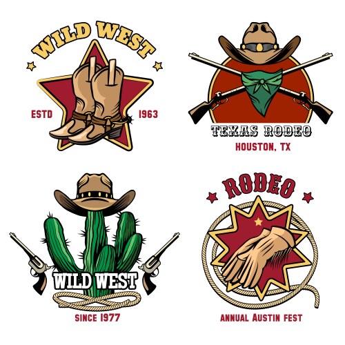 Retro cowboy rodeo emblem set vector image