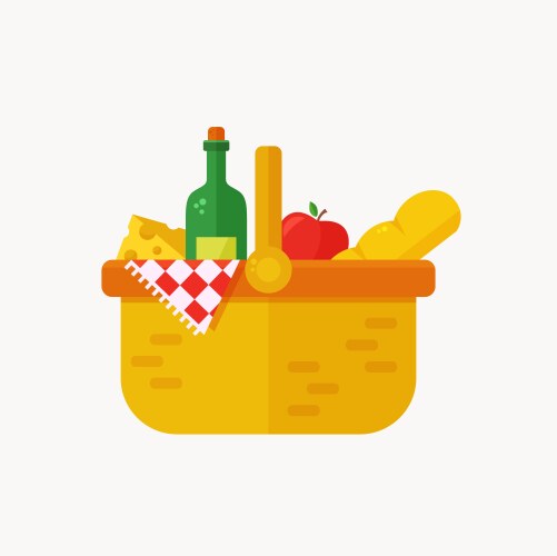 Picnic basket flat icon isolated on white vector image