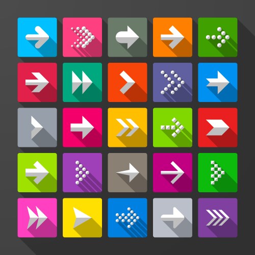 arrows icons signs long shadow style vector image