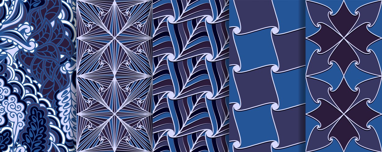 Set dark blue seamless elegant batik patterns vector image