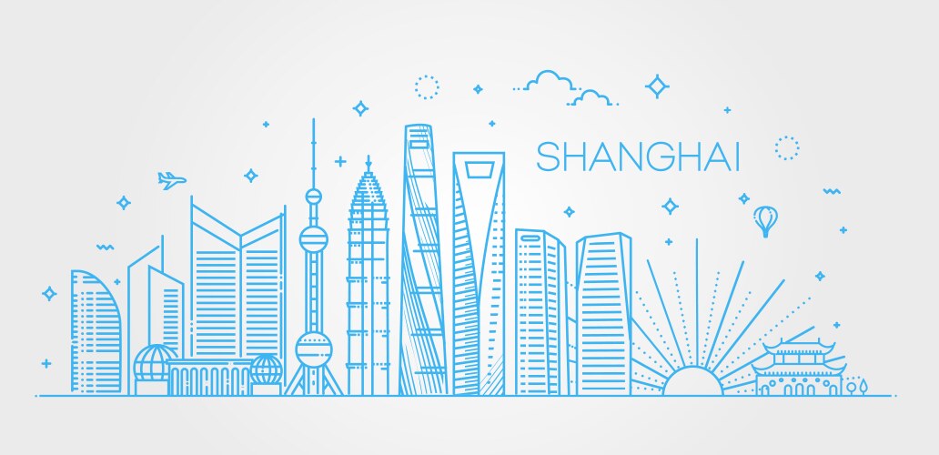 Shanghai architecture line skyline vector image