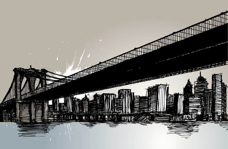 Bridge and city vector image