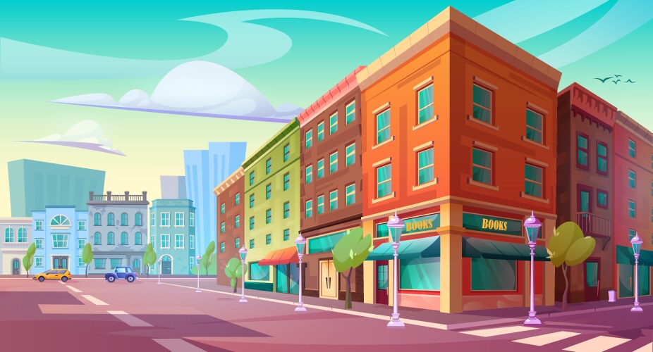 city street with building and house cartoon vector image