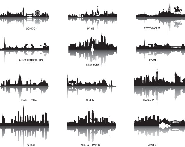 collection of european panoramic city skylines vector image