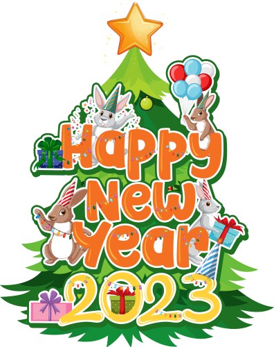 Happy new year text with cute rabbit for banner vector image