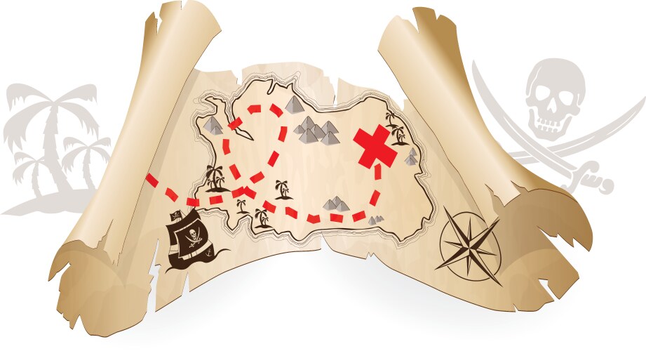 Pirate map way to treasure vector image