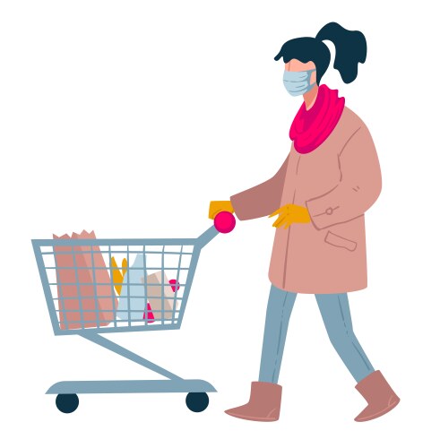 Woman shopping in supermarket with trolley lady vector image