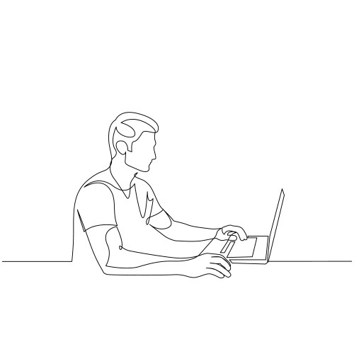 Continuous one line man working on a laptop vector image