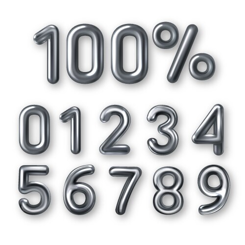 Set of 3d silver embossed numbers with percent vector image