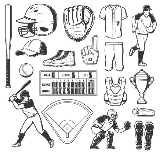 baseball sport game icons or signs set vector image