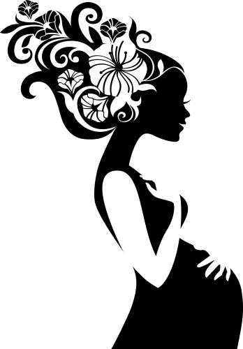 Pregnant beautiful woman silhouette with floral vector image