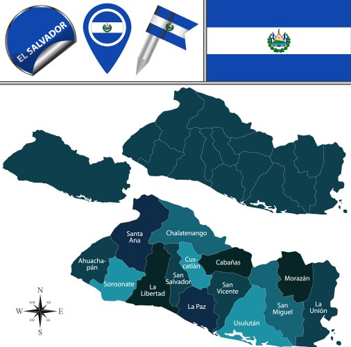 El salvador map with named divisions vector image