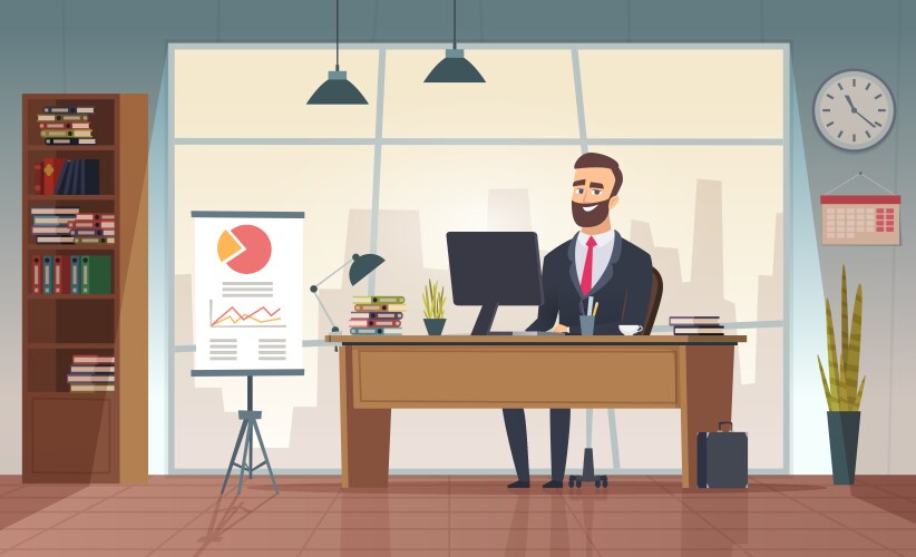 director office interior businessman sitting vector image