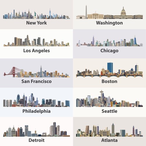 Collection of united states cities skylines vector image