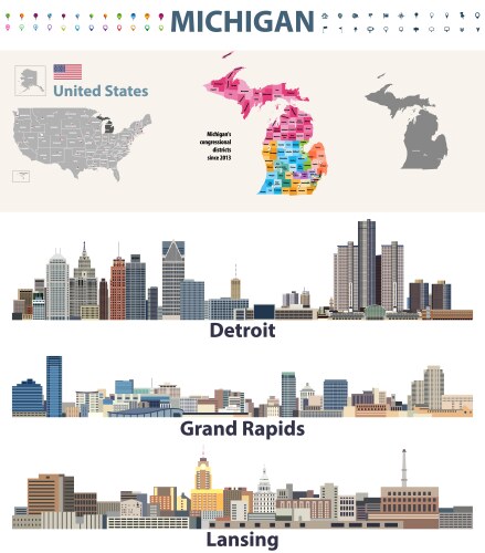 Michigans congressional districts map vector image