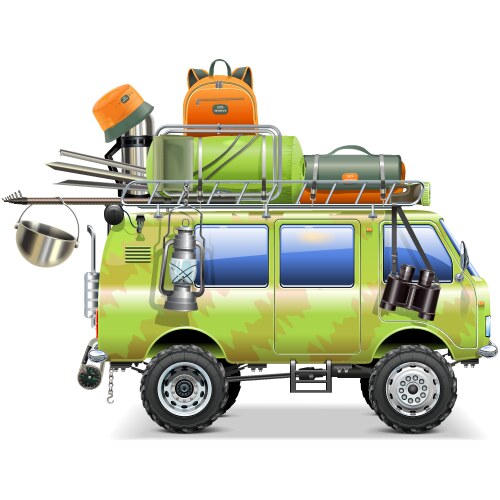 travel car with camping accessories vector image