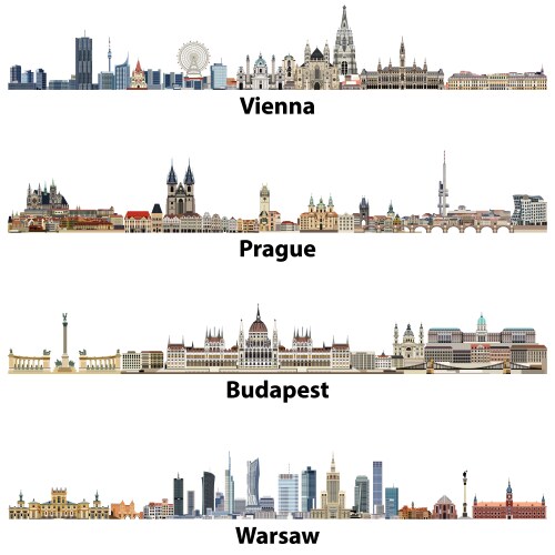 vienna prague budapest and warsaw city skylines vector image