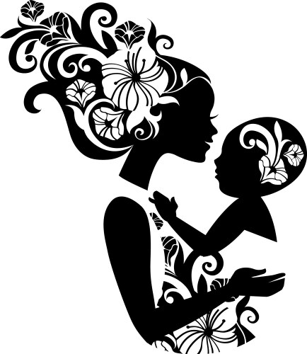 beautiful mother silhouette with baby in a sling vector image