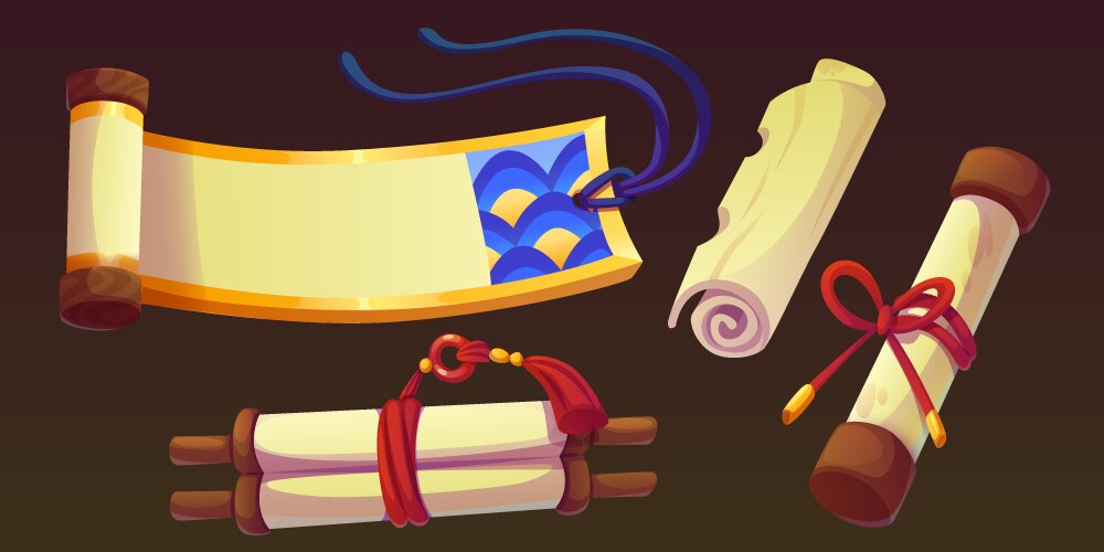 Ancient chinese scroll collection vector image