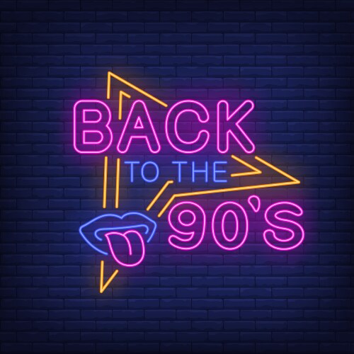 Back to nineties neon lettering with lips vector image