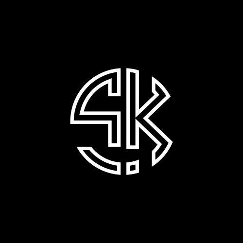 Sk monogram logo circle ribbon style outline vector image